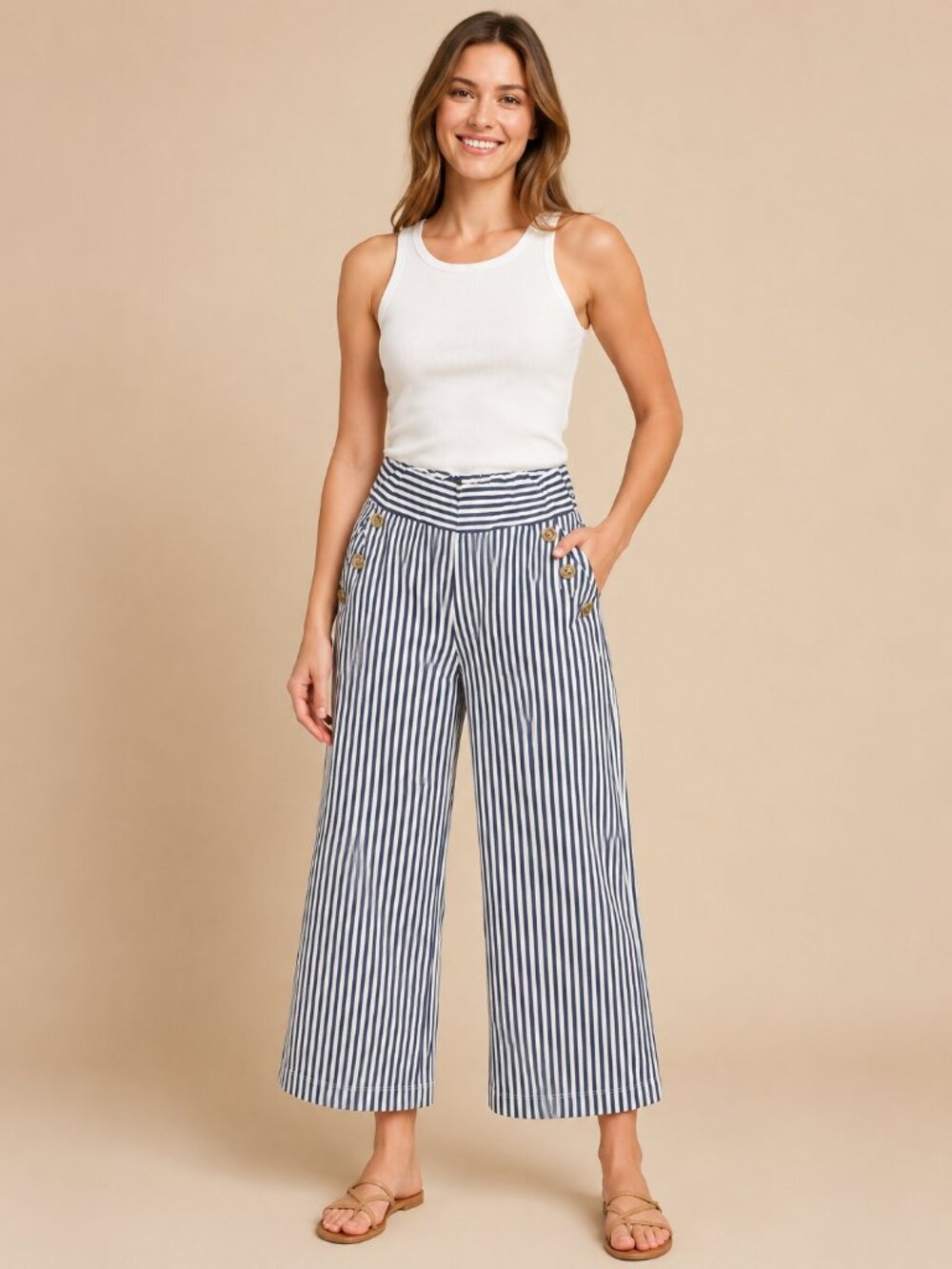 NWT Robert Louis Striped Wide Leg Sailor Pants Size S